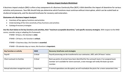 Fillable Business Impact Analysis Worksheet