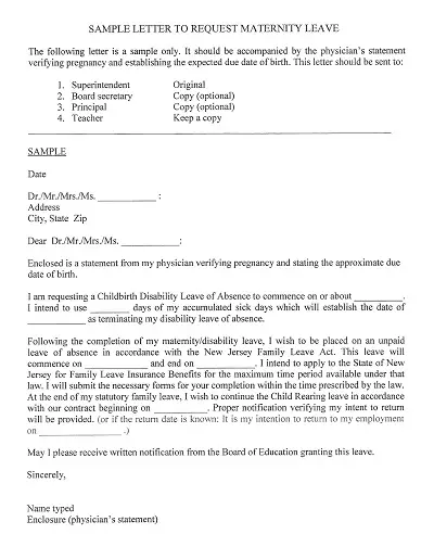 Formal Application Letter to Request Maternity Leave