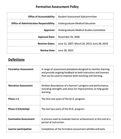 Formative Assessment Policy Template
