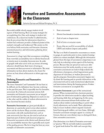 Formative and Summative Assessment in Classroom