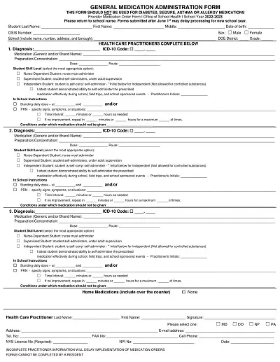 General Medication Administration Form