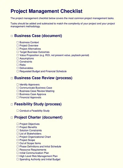 General Project Management Checklist Template