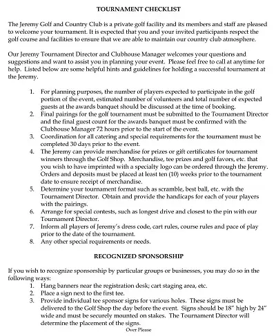 Golf Tournament Checklist PDF