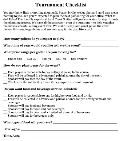 Golf Tournament Checklist Word