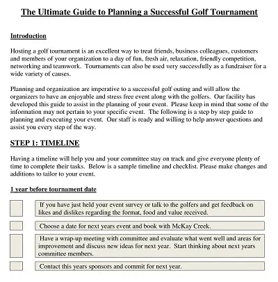 Golf Tournament Help List