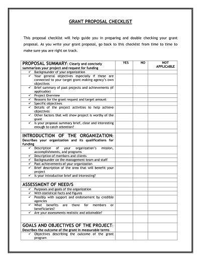 Grant Proposal Checklist Template