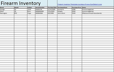 gun inventory spreadsheet free