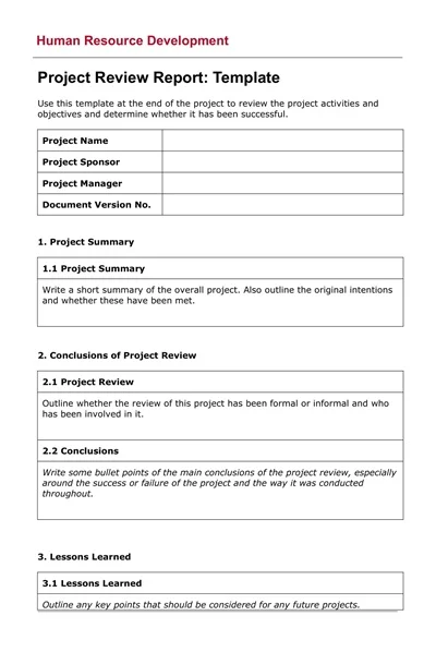 HR Project Status Report Template