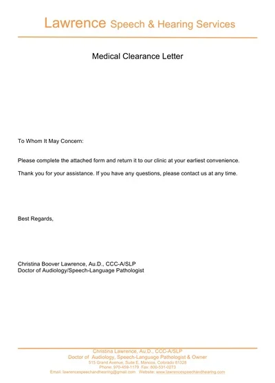 Hearing Service Medical Clearance Form
