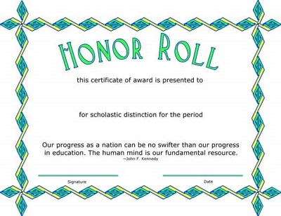 a honor roll certificate