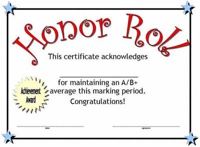 free printable honor roll certificates