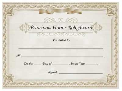 high honor roll certificate