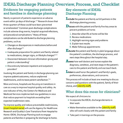 IDEA Discharge Planning Checklist