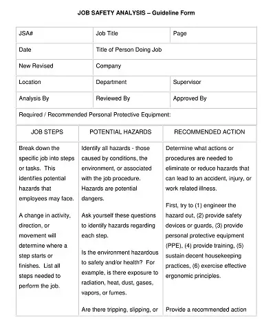 Job Safety Analysis Form Sample PDF