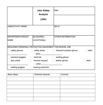 Printable Job Safety Analysis Form Template
