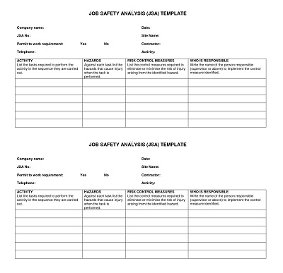 Job Safety Analysis Printable PDF