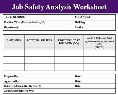 Job Safety Analysis Worksheet Example