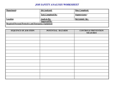 Job Safety Analysis Worksheet Form