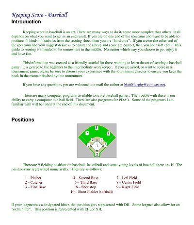 Keeping Score Baseball Lineup