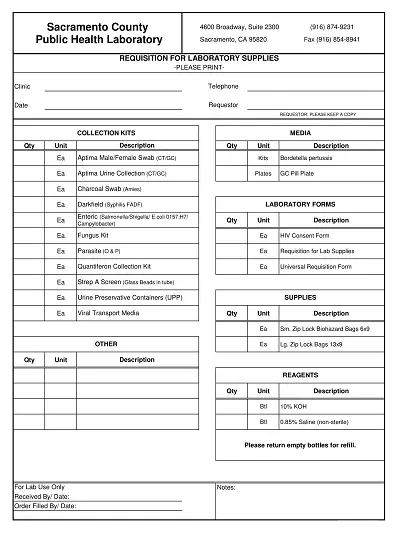 Lab Supply Requisition form