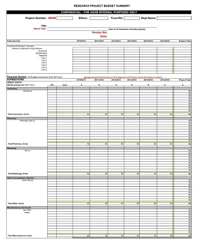 Laboratory Budget Sheet Baseline Template