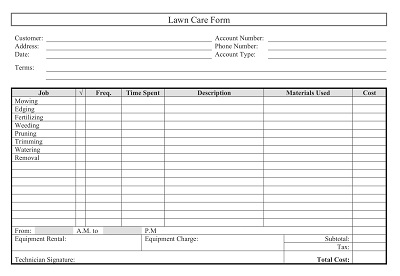 Lawn Care Form Template PDF