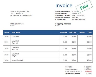 lawn mowing invoices