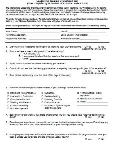 training feedback form for employees