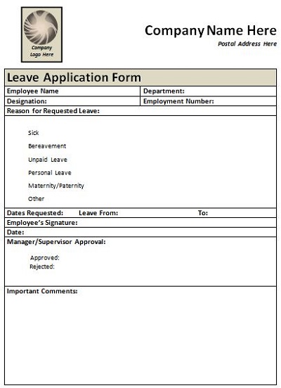 leave application form format