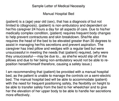 Letter of Medical Necessity Manual Hospital Bed