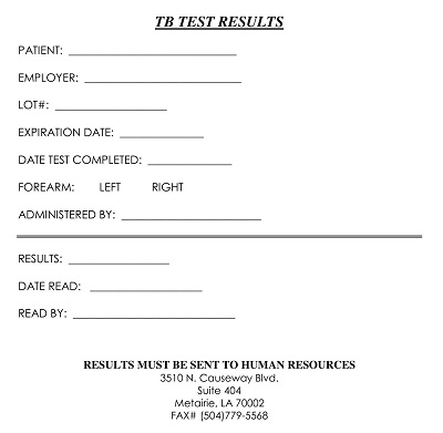 Main Tb Test Results Form
