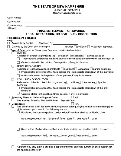 Marital Settlement Agreement Hampshire