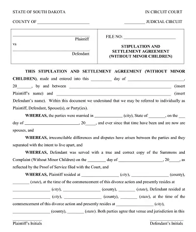Marital Settlement Agreement South Dakota