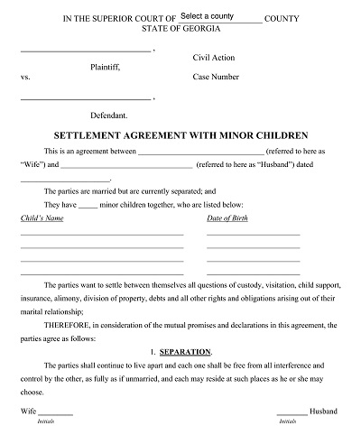Marital Settlement Agreement With Minor Children
