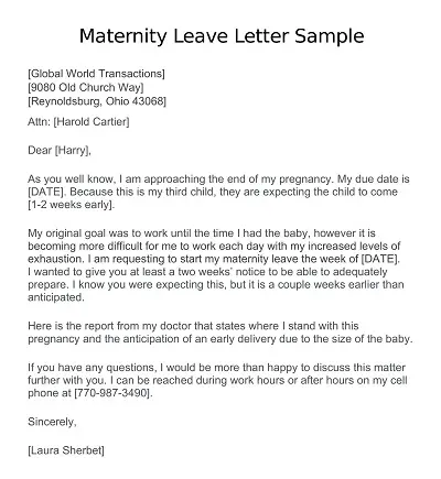 Maternity Leave Letter Sample