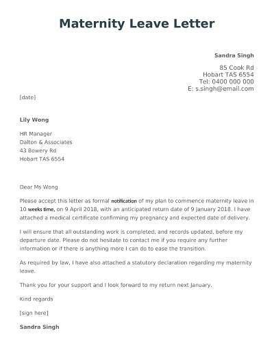 17 Free Sample Maternity Leave Letter Templates Ms Word Pdf 8692