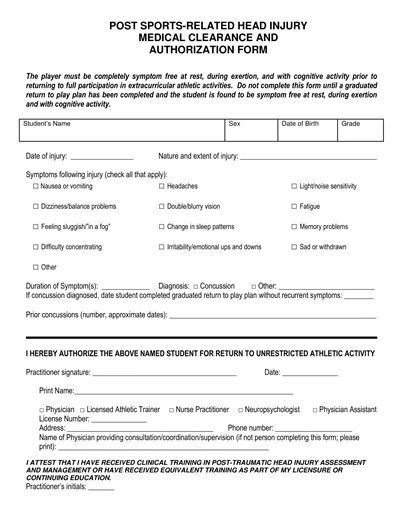 Medical Clearance Authorization Form