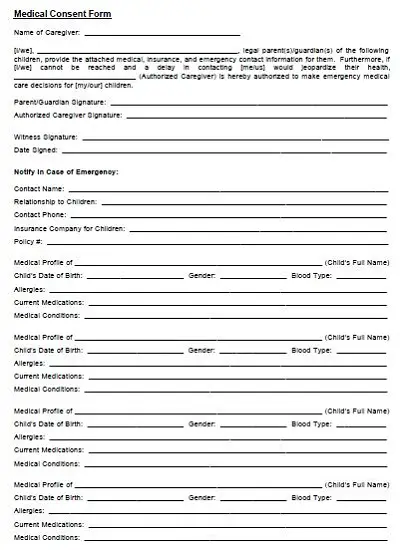 free printable child medical consent form for grandparents