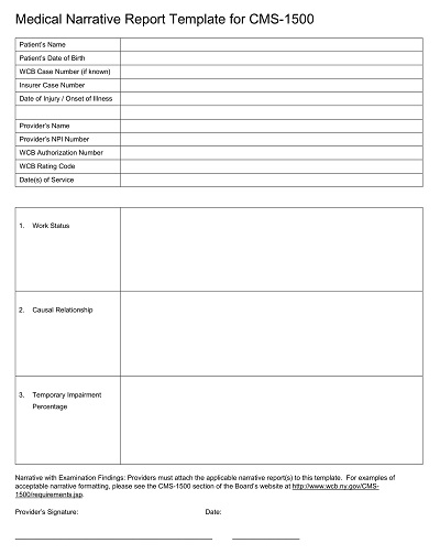 Medical Narrative Report Template for CMS