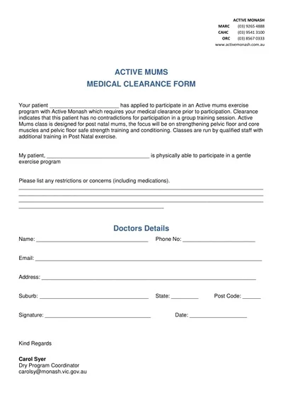 Medical Patient Clearance Form