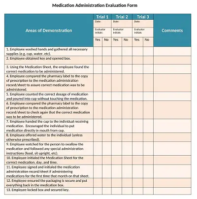 Medication Administration Evaluation Form