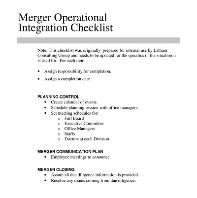Merger Operational Integration Checklist