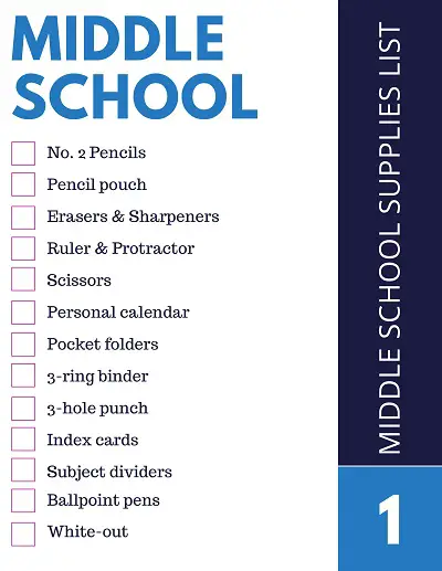Middle School Supplies List Template