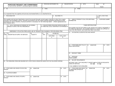 Military Supply Requisition Form