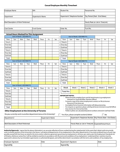 Monthly Timesheet Template PDF