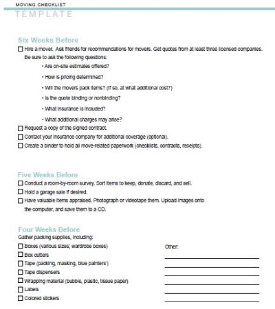 moving packing checklist pdf