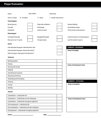 NSCAA Player Evaluation Form