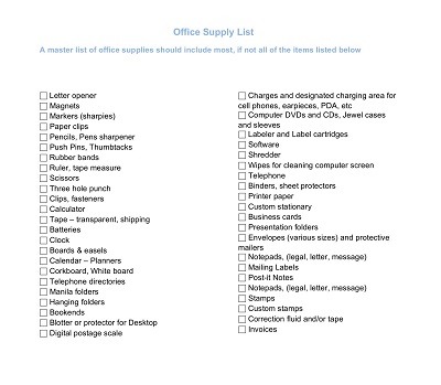 Office Supply List Template