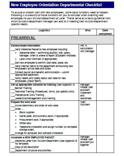 new employee orientation checklist sample