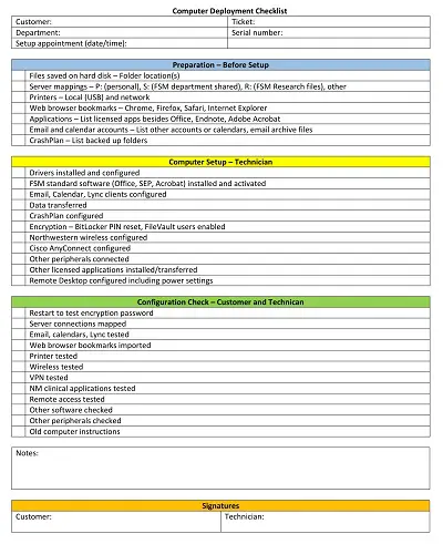 PC Deployment Checklist Template